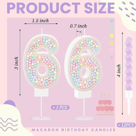 MTLEE Number 6 Birthday Candle with 12 Pcs Spiral Candles for Girls Macaron Pastel Rainbow Unicorn Pink Cake Topper for Sweet Theme Party Decoration