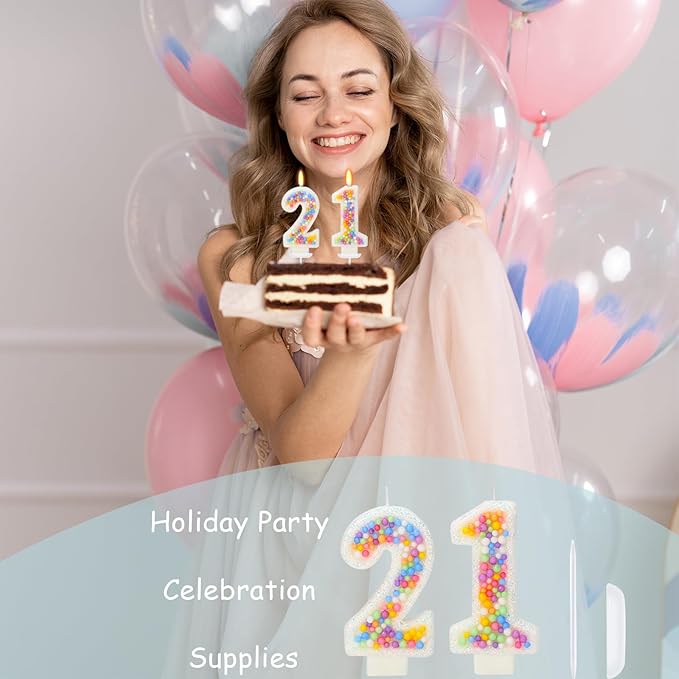 21nd Birthday Candle for Cake, Colorful Macaron Numeral Candles for Boys/Girls, Theme Birthday Party Cake Decorations, Cake Topper for Birthday Party Supplies (Number 21)