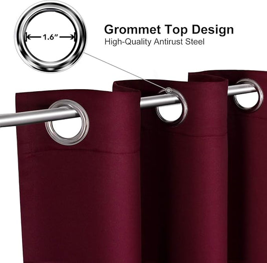 ChrisDowa Small Window Curtains 50 inches Long for Bedroom - Grommet Short Thermal Insulated Room Darkening Curtains for Kitchen (1 Panel, Burgundy, 29 x 50 Inch)