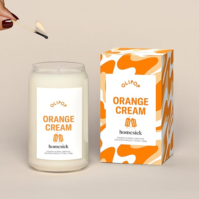 Homesick – Olipop Orange Cream Scented Candle – Premium 13.75 oz Soy Wax Candle in Glass Jar with Cotton Wick, 60–80 Hour Burn, Nostalgic Citrus Vanilla Scent, Wedding & Engagement Gifts for Couples
