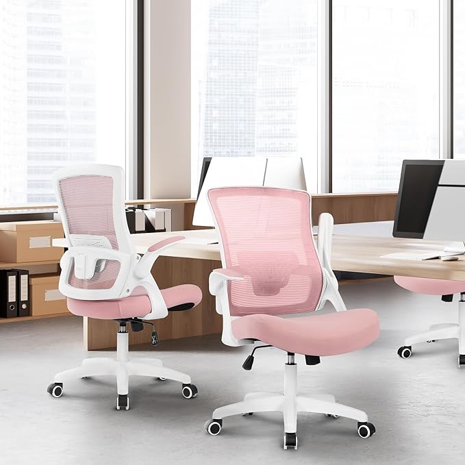NEO Chair Office Desk Chair Computer High Back Mesh Gaming Seat with Ergonomic Adjustable Comfy Flip-up Armrests Lumbar Support Height for Home (Pink)