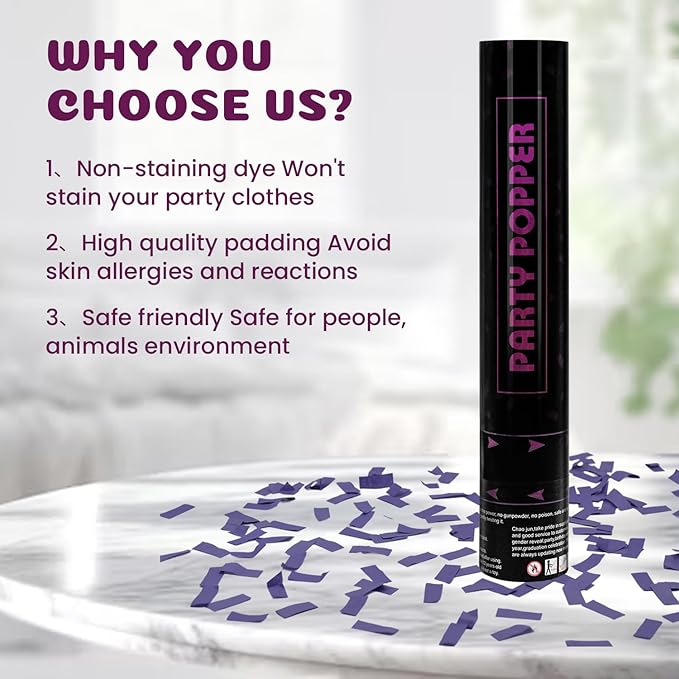 Confetti Poppers Purple Confetti Cannon 12 Pack Party Poppers Biodegradable12 inch Wedding Party Confetti Bulk Streamer Confetti Cannon Launches up to15-25ft for Christmas Birthday Graduation New Year