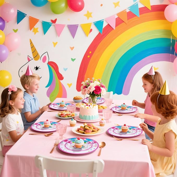 WELLIFE 20PCS Unicorn Plates – Plastic Dinner & Dessert Plates (10×9.2" + 10×6.3") for Girls Birthday Party, Magical Unicorn Party Decorations