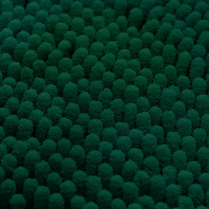 HOMEIDEAS 3 Pieces Bathroom Rugs, Ultra Soft Non Slip Absorbent Chenille Toilet Bath Mat Set (Dark Green)