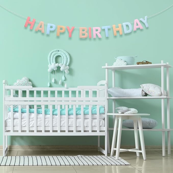 Felt Happy Birthday Garland Rainbow Banner Reusable Happy Birthday Sign Party Supply for Party Decor (Macaron Color,Normal)