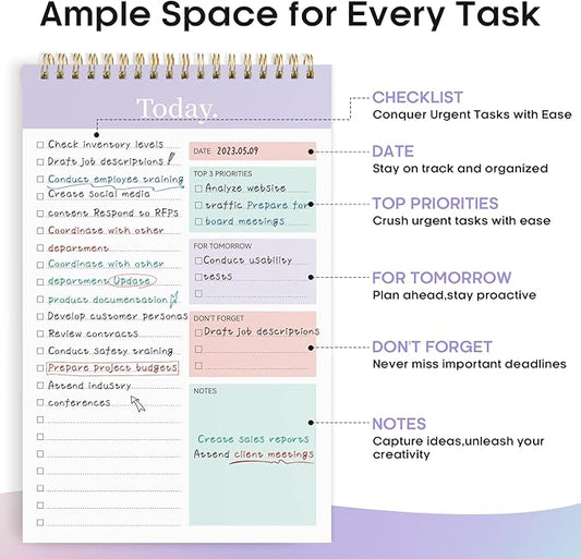 Taja To Do List Notepad - To Do List Notebook for Work with 52 Sheets, 9.8" x 6.5", Undated Daily Planner Perfect for Daily Tasks and Goal Setting, Notepad Suitable for Office, Home & School - Violet Dream