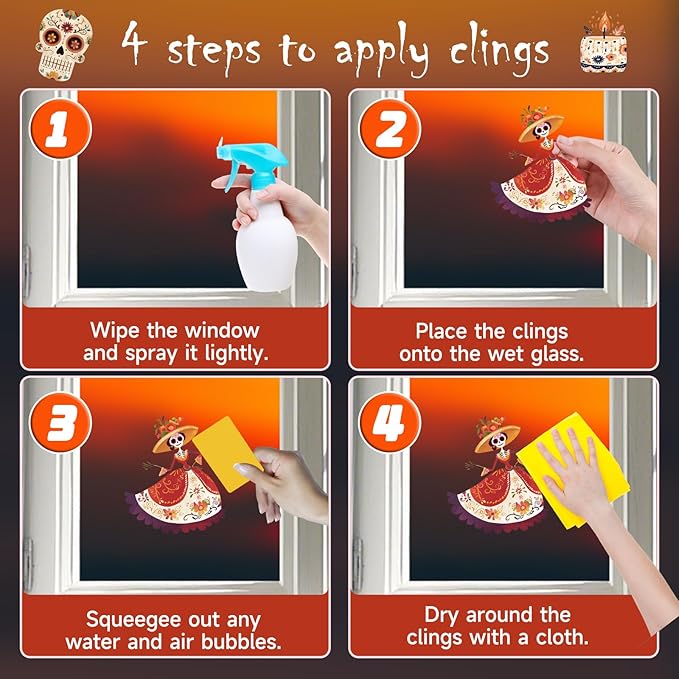 Dia de Los Muertos Decorations, Day of The Dead Window Clings, Halloween Window Stickers, Mexican Fiesta Party Decor, Sugar Skull Skeleton Musical Decals, 9 Sheets