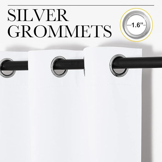 NICETOWN Long White Curtains for Patio - Home Decoration Grommet Top Drapes, White Bedroom Panels (42 inches Wide x 95 inches Long, White, 2 Panels)