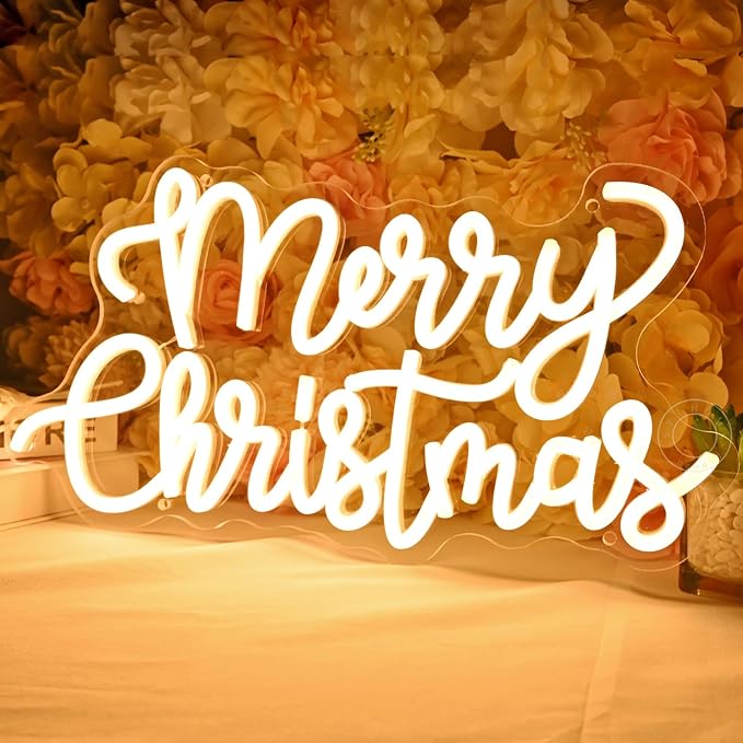SYLHOME Merry Christmas LED Neon Light Sign Tree Bedroom Living Room Desk Window Wall Decor Sign Shop Bar Office Christmas Party 5V USB Night Light Indoors 15.75"X8.3"