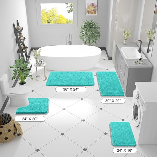 OLANLY Bathroom Rugs 70x46, Extra Soft Absorbent Chenille Bath Rugs, Rubber Backing Quick Dry, Machine Washable Bath Mats for Bathroom Floor, Tub and Shower, Home Decor Accessories, Teal