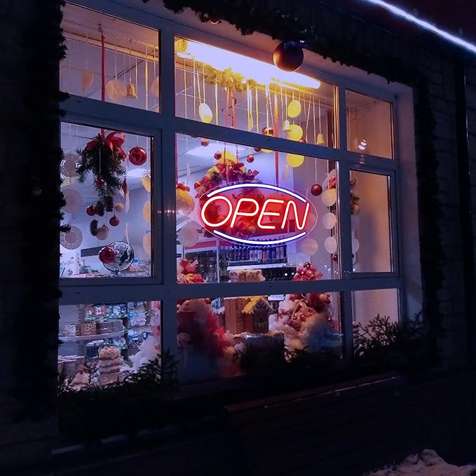 Neon Open Signs for Business, Super Bright LED Open Sign, Open Neon Sign with ON/OFF Switch, Neon Light Up Sign for Window Party Wall Store Shop Bars Coffee Salon Club Hotel