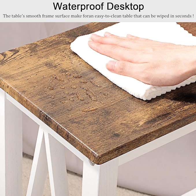 Narrow End Table Rectangular Side Tables for Small Spaces Wood Framed Night Stands Sofa Bedside Table for Living Room Brown Smooth Tabletop Industrial Accent Furniture for Bathroom Bedroom