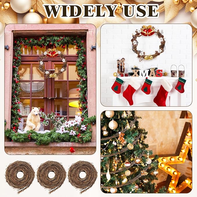 Janinka 12 Pcs Grapevine Garland Natural Grape Vine Wreath for Crafts DIY Twig Garland Rattan Hanging Vine Wreath for Wedding Christmas House Holiday Door Vase Wall Home Decor