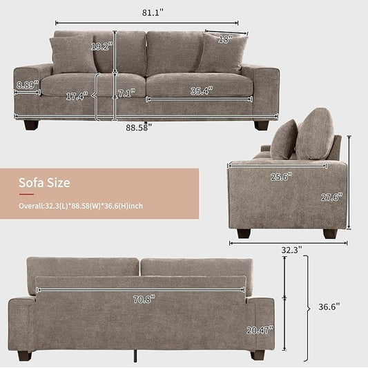 DOPEDIO Modern Loveseat Sofa for Living Room,Chenille Recliner, Removable Cover, Spring Cushions, Solid Wood Frame, Easy Assembly for Small Spaces (88.58inch,Brown)