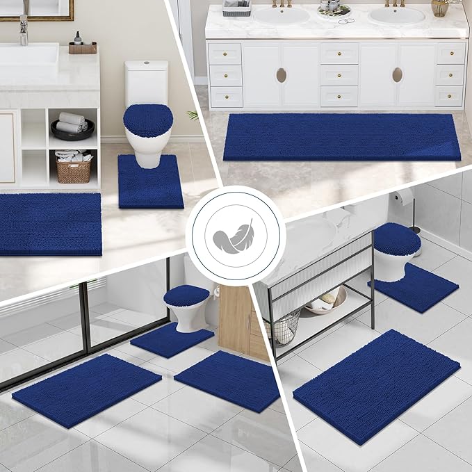 Smiry Luxury Chenille Toilet Rugs U-Shaped 24x20, Soft Absorbent Non-Slip Contour Bathroom Rugs for Toilet, Machine Washable Contoured Bath Mats, Royal Blue