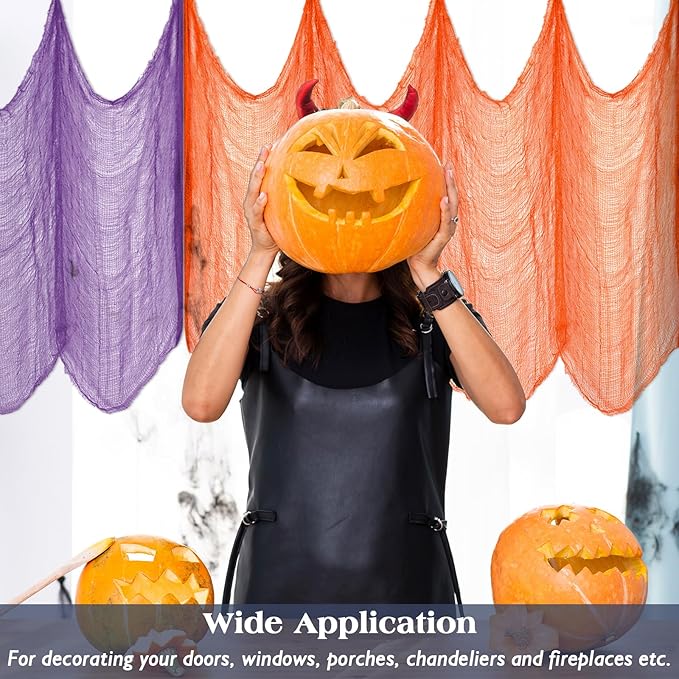 Halatool 12 Pack Halloween Creepy Cloth - 30 x 75 Inch Creepy and Spooky Halloween Decorations for Party Supplies Outdoor Yard Home Wall Decor(3 Black, 3 White, 3 Purple, 3 Orange)