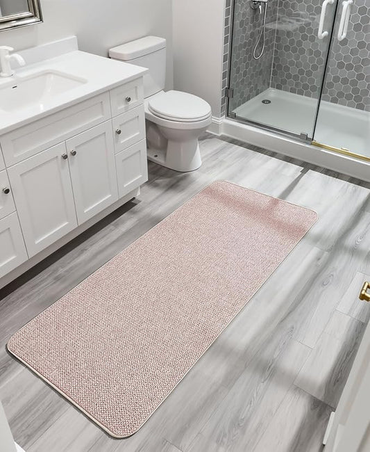 Bath Mat,Ultra Thin Bathroom Runner Rugs,Large Bath Mats for Bathroom,Quick Dry,Non-Slip,Machine Washable,Low Pile,Bath Rug,Shower Outside,Sink,Home Decor Accessories.Beige,1'9"x3'11"(21x47inch)