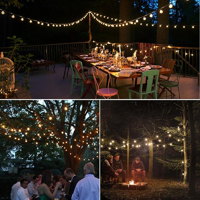 60FT LED String Lights with Remote, G40 Dimmable Globe for Patio, 27 Edison Shatterproof Bulbs, Waterproof Backyard Lights