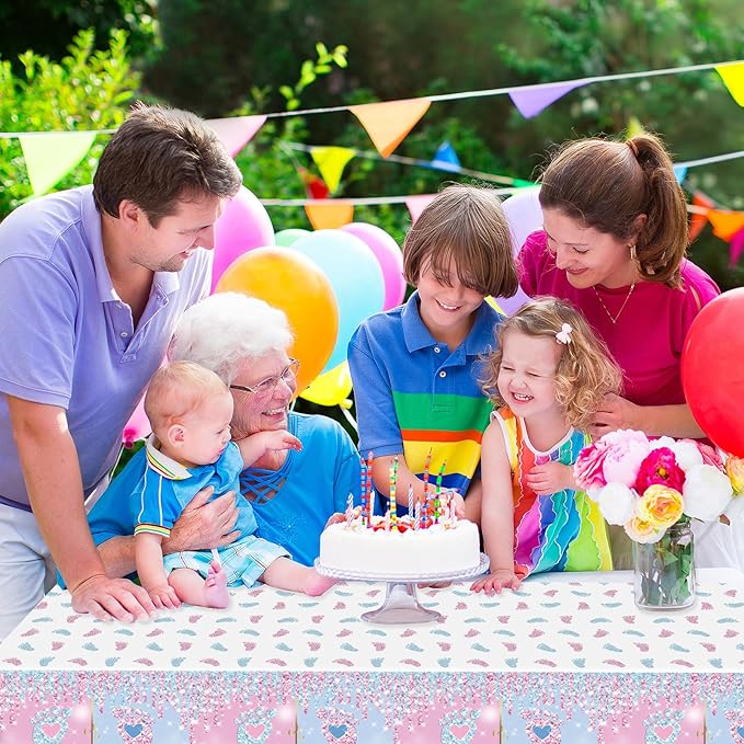 2 Pack Gender Reveal Tablecloth Plastic 54 X 108Inch, Pink and Blue Table Cloth Disposable Rectangle Table Covers for Boy or Girl Baby Shower Party Decorations Supplies (Gender Reveal)