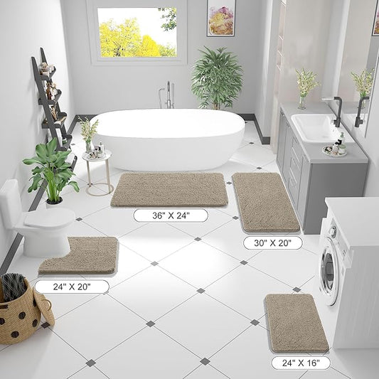 OLANLY Bathroom Rugs 44x24, Extra Soft Absorbent Chenille Bath Rugs, Rubber Backing Quick Dry, Machine Washable Bath Mats for Bathroom Floor, Tub and Shower, Home Decor Accessories, Warm Taupe