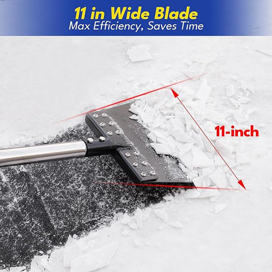 Ice Scraper for Driveway 65in Garden Flat Shovel Ice Chopper Heavy Duty Multi Weeding Shovel with 11in Spring Steel Blade Floor Scraper for Ice, Snow, Weed,Dirty, Moss, Driveway, Lawn Edging