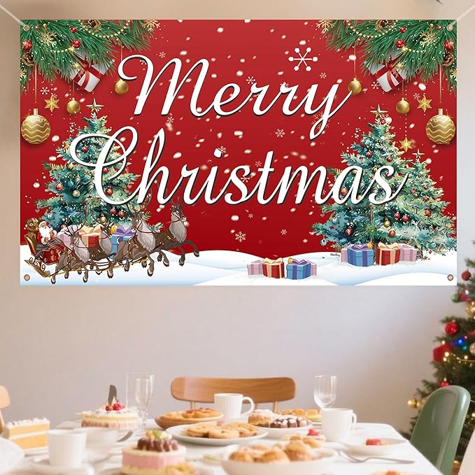 HOOSUN Christmas Decorations,72 x 44 Inch Merry Christmas Backdrops for photography,Xmas Banners Party Decorations,Xmas Photo Booth Backdrop Party Banner for Wall,Yard,Garage