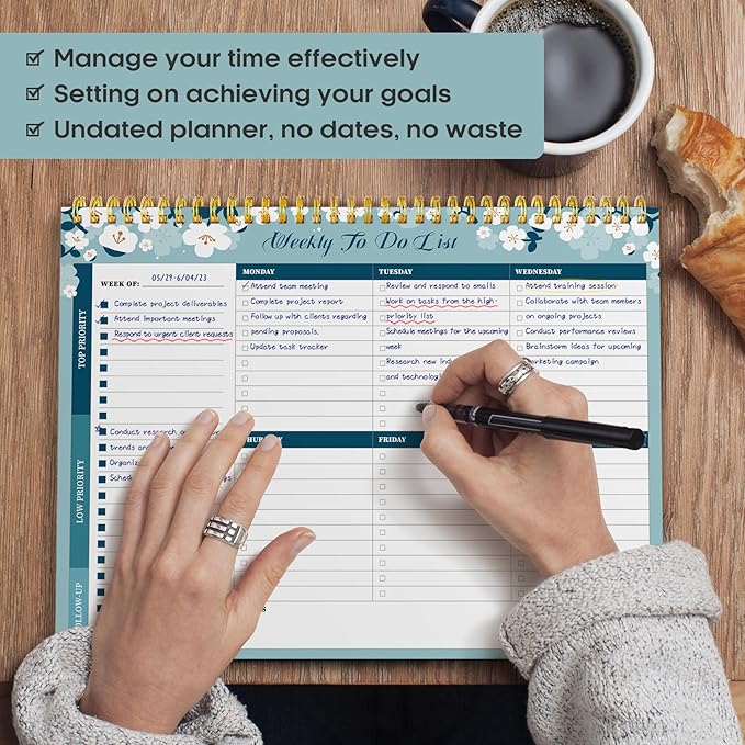 Taja Weekly To Do List Notepad with 52 Undated Sheets(8.5"×11")- Weekly Desk Planner for Women & Man, Work and Home - 1 Pack Blue Breeze