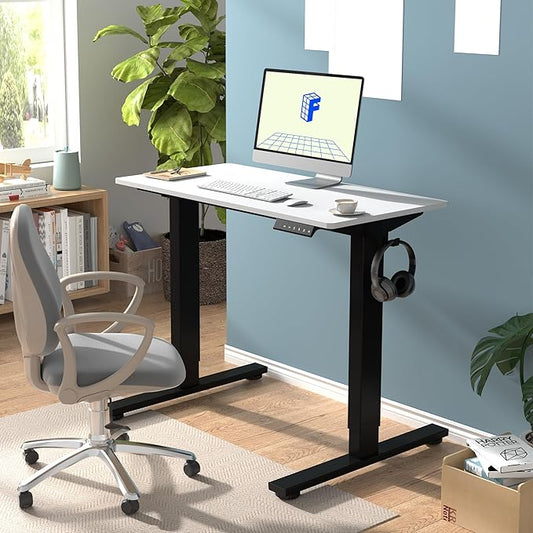 FLEXISPOT EN1 One-Piece Standing Desk with 1-Inch Thick Desktop, 40"x24" Electric Height Adjustable Desk for Home Office & Multi-Device Workstations, White
