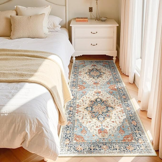Area Rugs 3'x6' Runner Rug Non Slip Washable for Kitchen Hallway Bedroom Beside Laundry Room Bathroom Rug, Floor Carpet, Beige Navy Blue Orange Colorful