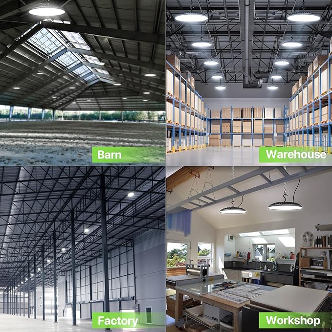 Glitgate High Bay LED Shop Lights 200W - 28000LM 5000K High Bay Light, IP65 Waterproof with US Plug, Hanging Hook, 2 Pack Commercial Bay Lights for Barn, Warehouse ETL Listed