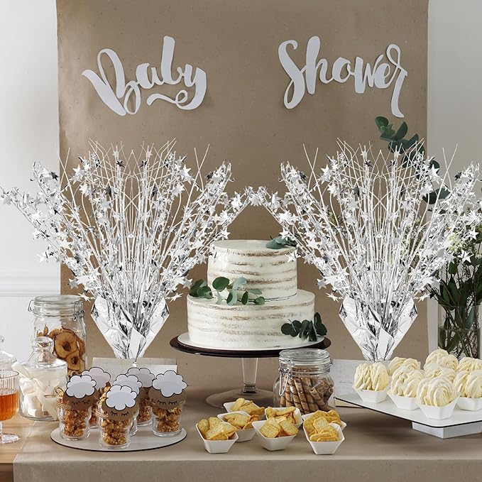 Crowye 18 Pcs Foil Spray Centerpiece Christmas Party Winter Star Table Decoration Burst Metallic Table Centerpieces for Birthday Party Season Holiday(Silver)