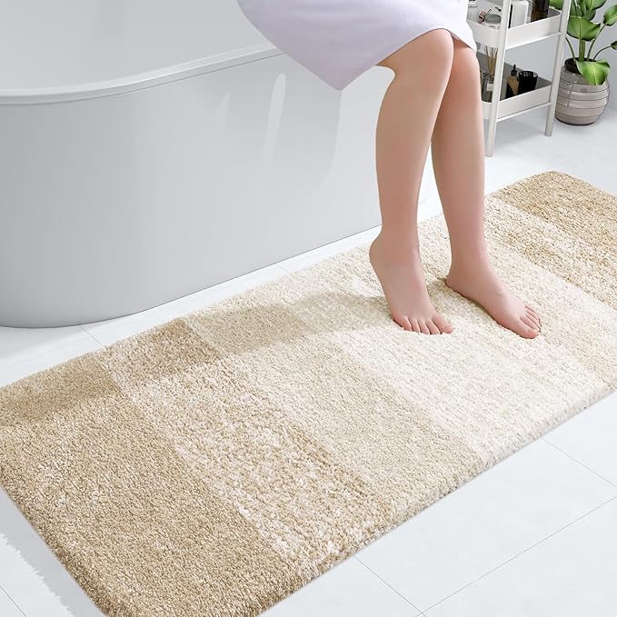 OLANLY Bathroom Runner Rugs 45x27, Extra Soft Absorbent Microfiber Bath Rugs, Rubber Backing, Quick Dry, Washable Bath Mats for Bathroom Floor, Tub and Shower, Home Decor Accessories, Light Beige