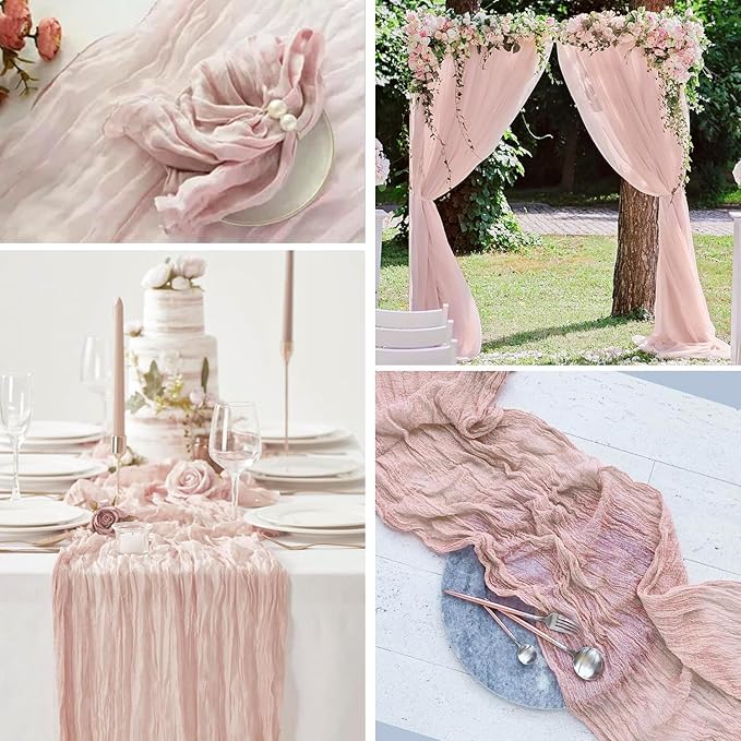 10 Pack Dusty Pink Cheesecloth Table Runners 35x120 Inches, 10FT Fall Thanksgiving Table Runner Boho Gauze Cheese Cloth Table Runner for Wedding Baby Shower Birthday Party Christmas Decor