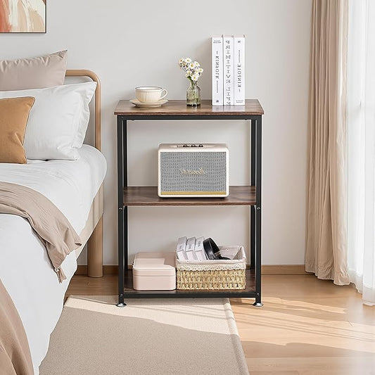 VECELO Tall End Side Table,30" Height Nightstand with 3-Tier Storage Shelf for Living Room Bedroom Office Hallway Study