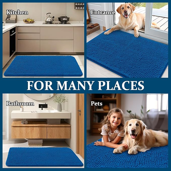 OLANLY Dog Door Mat for Muddy Paws 70x46, Absorbs Moisture and Dirt, Absorbent Non-Slip Washable Doormat, Quick Dry Chenille Mud Mat, Entry Indoor Entryway Carpet for Inside Floor, Deep Navy Blue
