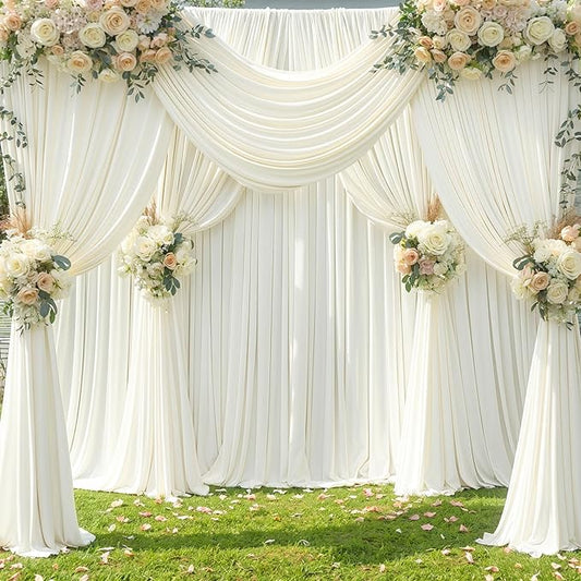 10 Panels Ivory Backdrop Curtain for Wedding Parties Wrinkle Free Ivory Photo Curtains Backdrop Drapes Fabric Decoration for Baby Shower Photography 5ft(W) x 10ft(H)"