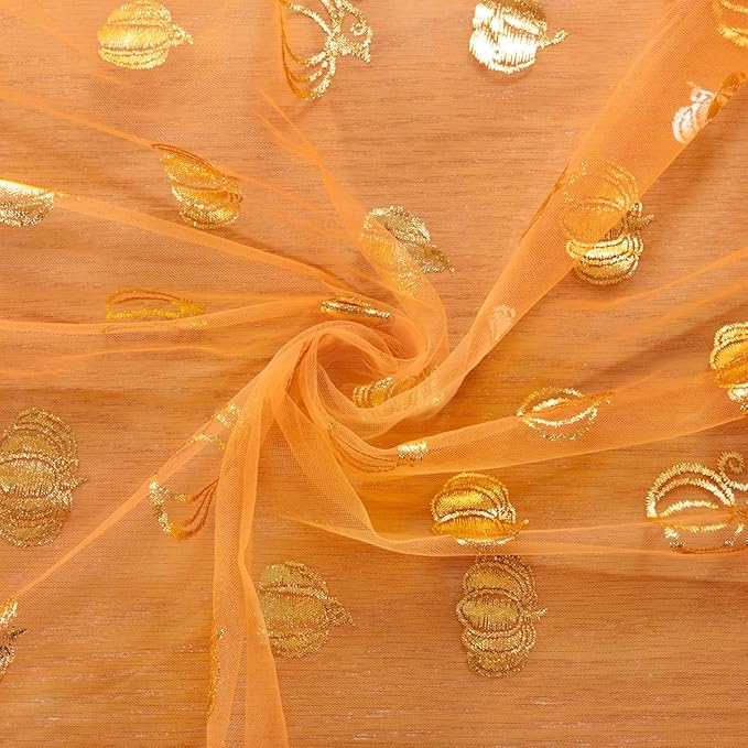 Pumpkin Gold Table Runner for Thanksgiving 3 Pack Sheer Gauze Cheesecloth 120 Inch with Glitter Harvest Feast Decor for Family Gatherings Dining Table Home Celebration - Orange