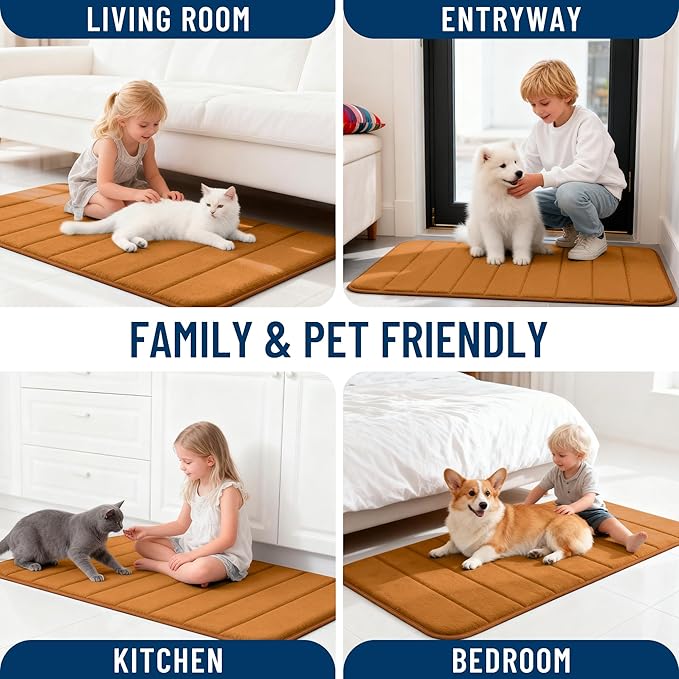 OLANLY Memory Foam Bath Mat 34x21, Super Soft Absorbent Bathroom Rugs, Quick Dry, Machine Washable Shower Floor Rugs, Bathmat Carpet, Bathroom Home Decor Accessories, Ochre