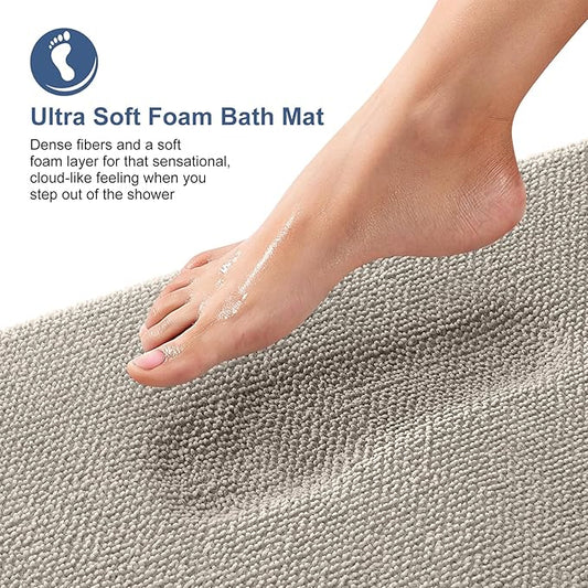 OLANLY Thick Memory Foam Bath Mat Rug 59x20, Extra Soft Absorbent Bathroom Rug, Quick Dry Bath Mats, Non-Slip, Machine Washable Carpet for Bathroom, Tub and Shower, Home Decor Accessories, Warm Taupe