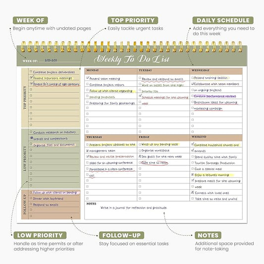 Weekly To Do List Notepad with 52 Undated Sheets(8.5"×11")- Undated Weekly Planner Notepad for Office Desk Accessories and Supplies - Forest Shades