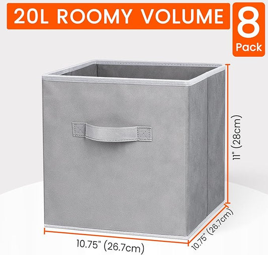 Criusia Storage Cubes - 11 Inch Heavy Duty Fabric Closet Bins for Shelves, Cube Organizer - 8 Pack Collapsible Decorative Storage Bins Baskets for Organizing Clothes Blankets Toys (Grey)