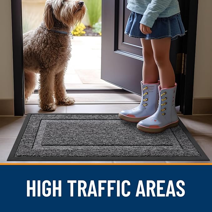 OLANLY Front Door Mat Indoor Outdoor Entrance, Waterproof All-Season, All-Weather Doormat, Sturdy Natural Rubber, Low Profile, Easy Clean Patio Porch Entryway Mat, 29.5x17, Black and White