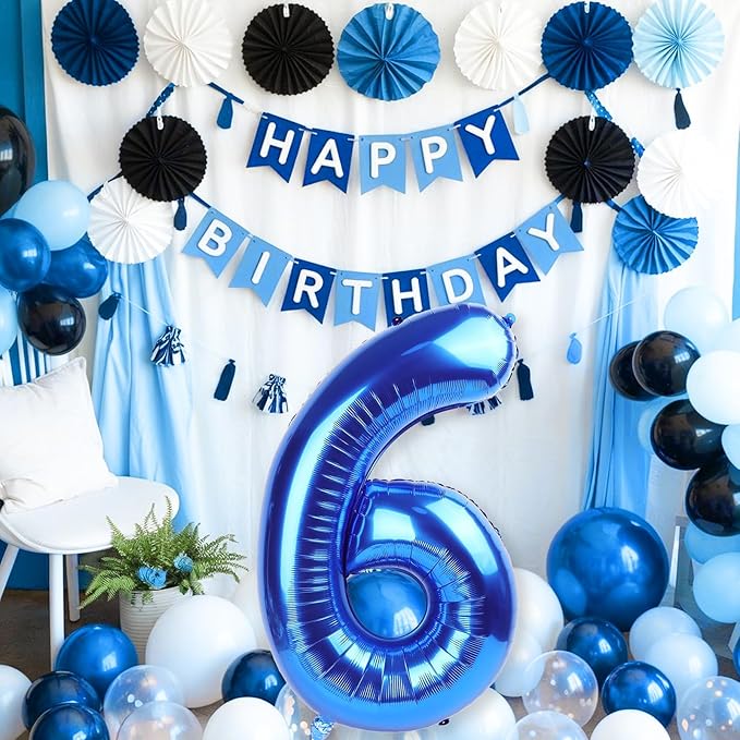 Navy Blue Number Balloons 6, 40inch Large Dark Royal Blue Digital 6 Foil Mylar Helium Balloon for Boys, Self Inflating Number Balloons 0-9 for Men Women Birthday Party Anniversary Decorations