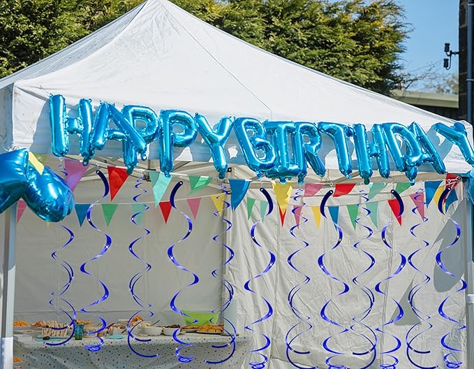 30 pcs Blue Hanging Swirls Decorations Swirl Party Decorations Plastic Party Streamer for Ceiling, 26"