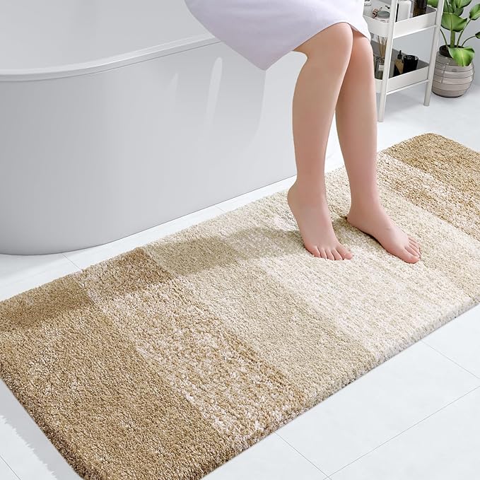 OLANLY Bathroom Rugs Mat 50x30, Extra Soft Absorbent Microfiber Bath Rugs, Rubber Backing, Quick Dry, Machine Washable Bath Mats for Bathroom Floor, Tub and Shower, Home Decor Accessories, Tan