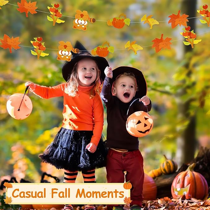 Dayker Fall Pumpkin Raccoon Banner & Maple Leaf Garland, Reusable Thanksgiving Party Supplies for Harvest Celebrations, Autumn Themed Decor for Weddings Baby Showers Birthday Backdrops