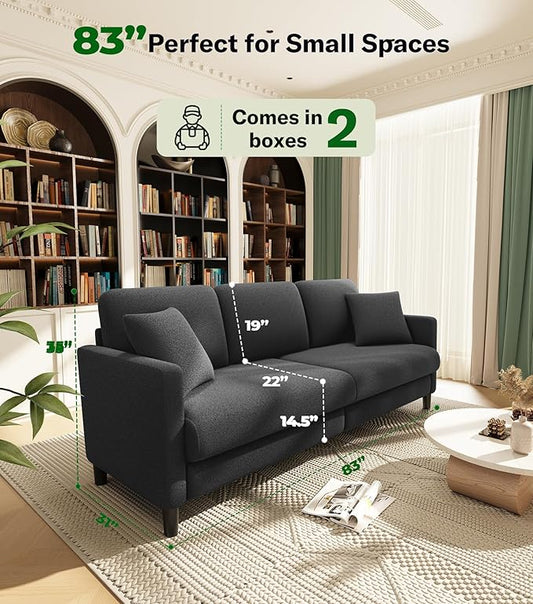 83" Couches for Living Room, Comfy Sofas for Living Room, Teddy Sofa Couch, Tool-Free Setup Loveseat Sofa, All-Wood Love Seat Couches, Small Couch 2 Pillows Included, Grey