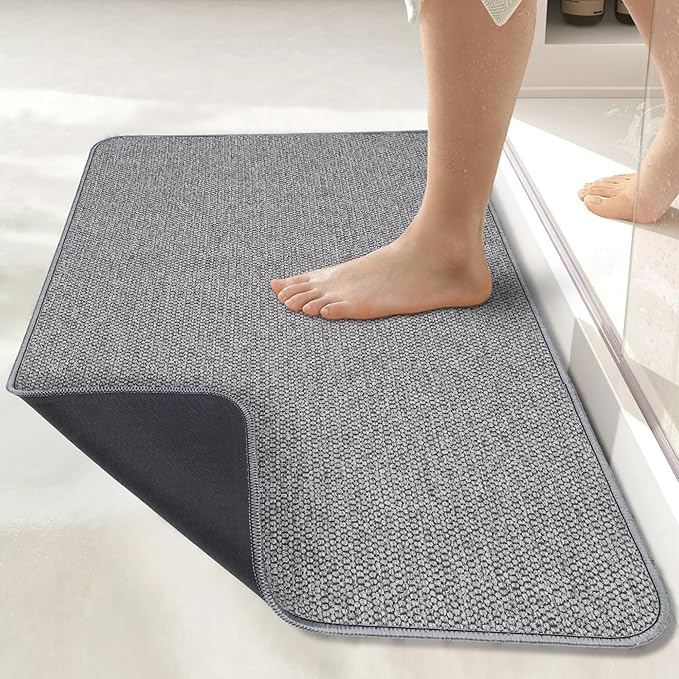 Bath Mat,Ultra Thin Bathroom Runner Rugs,Large Bath Mats for Bathroom,Quick Dry,Non-Slip,Machine Washable,Low Pile,Bath Rug,Shower Outside,Sink,Home Decor Accessories.Grey,3'x6'(36x72inch)