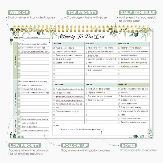 Taja Weekly To Do List Notepad with 52 Undated Sheets(8.5"×11")- Weekly Desk Planner for Women & Man, Work and Home - 1 Pack Serene Green