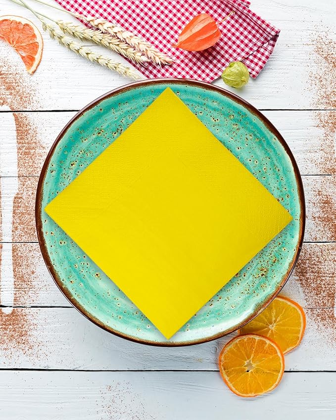 Yellow Cocktail Napkins 5 * 5inch disposable Beverage Napkin paper for Cocktail, Wedding, Dinner,Birthday Party Dessert Wine Paper Napkins( 120 Count)